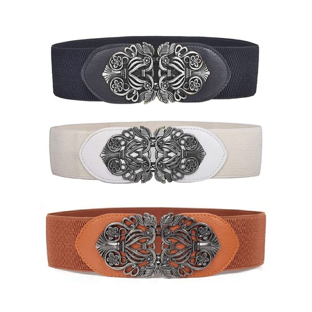 3619 3 Pack Womens Vintage Wide Elastic Stretch Waist Belt